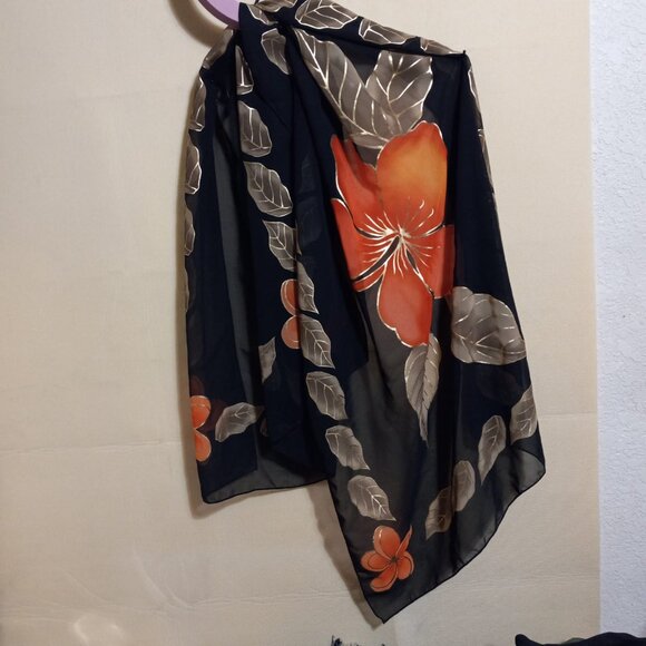 Accessories | Beautiful Black Sheer Scraf Orange With Gold | Poshmark